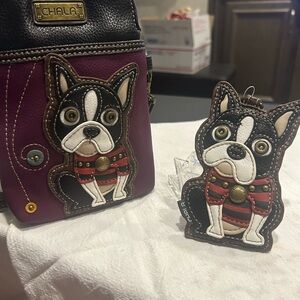 Chala Purple and Black Boston Terrier Bag with Keychain